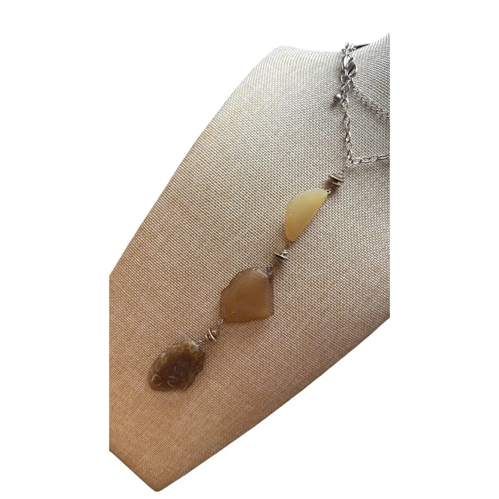 Boho Artisan Statement Lariat Chico's Necklace Stone Look Gold Tone Acrylic